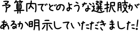 予算内でどのような選択肢があるか明示していただきました！