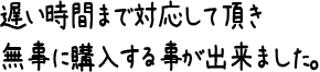 遅い時間まで対応して頂き無事に購入する事が出来ました。