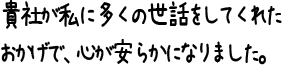 貴社が私に多くの世話をしてくれたおかげで、心が安らかになりました。